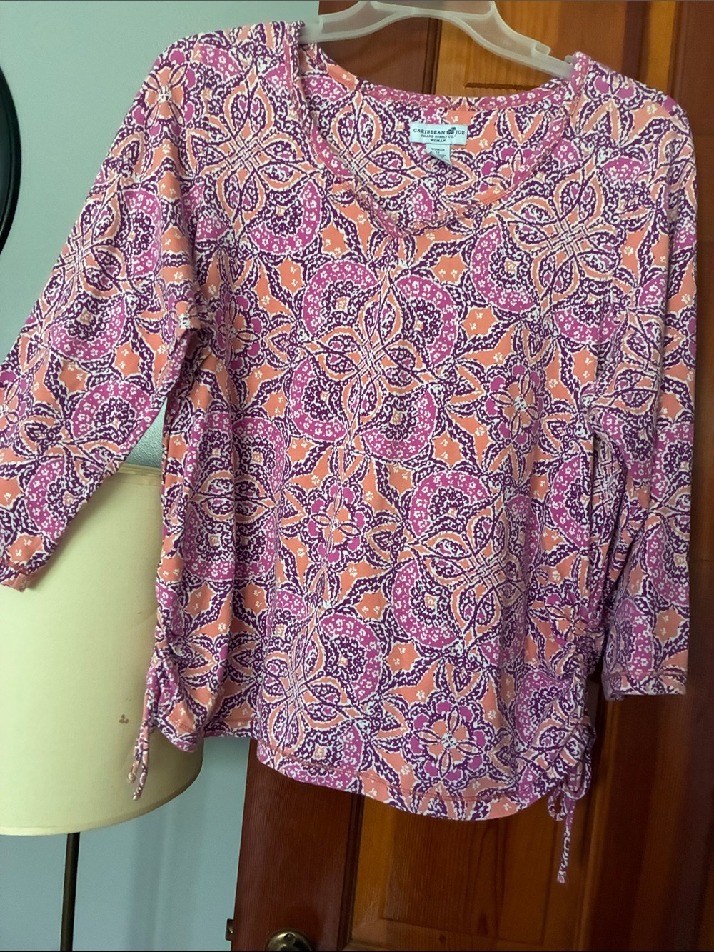Caribbean Joe Pink and Peach Floral Tie-Hem Tunic
